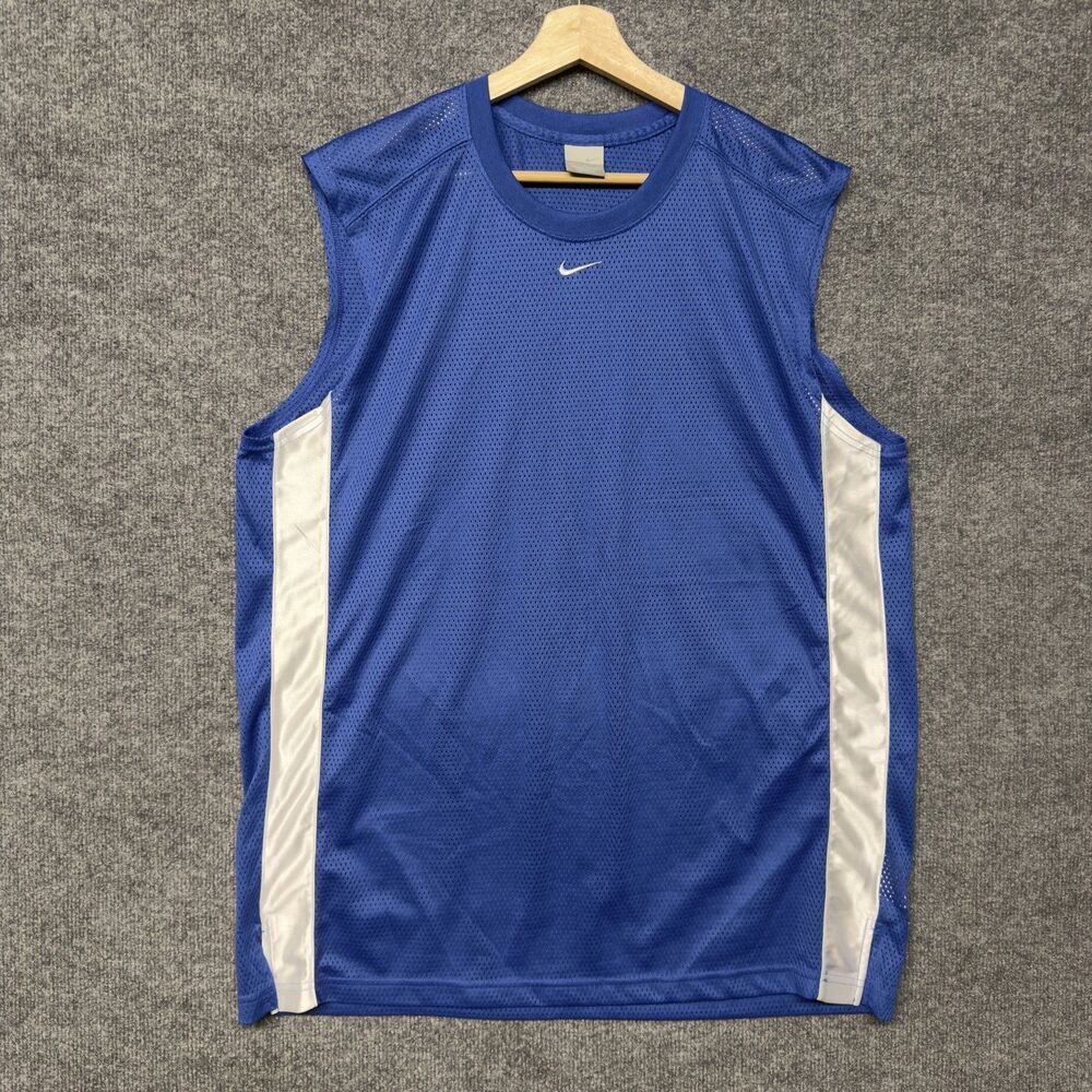Vintage Nike Basketball Jersey Tank Men Size L Blue Center Swoosh Y2K Gray Tag